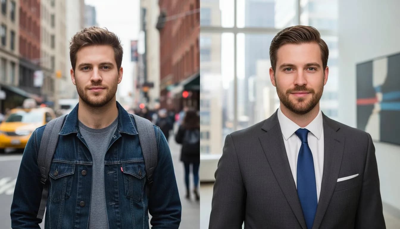 Из уличного фото в корпоративный портрет — деловое фото нейросетью онлайн