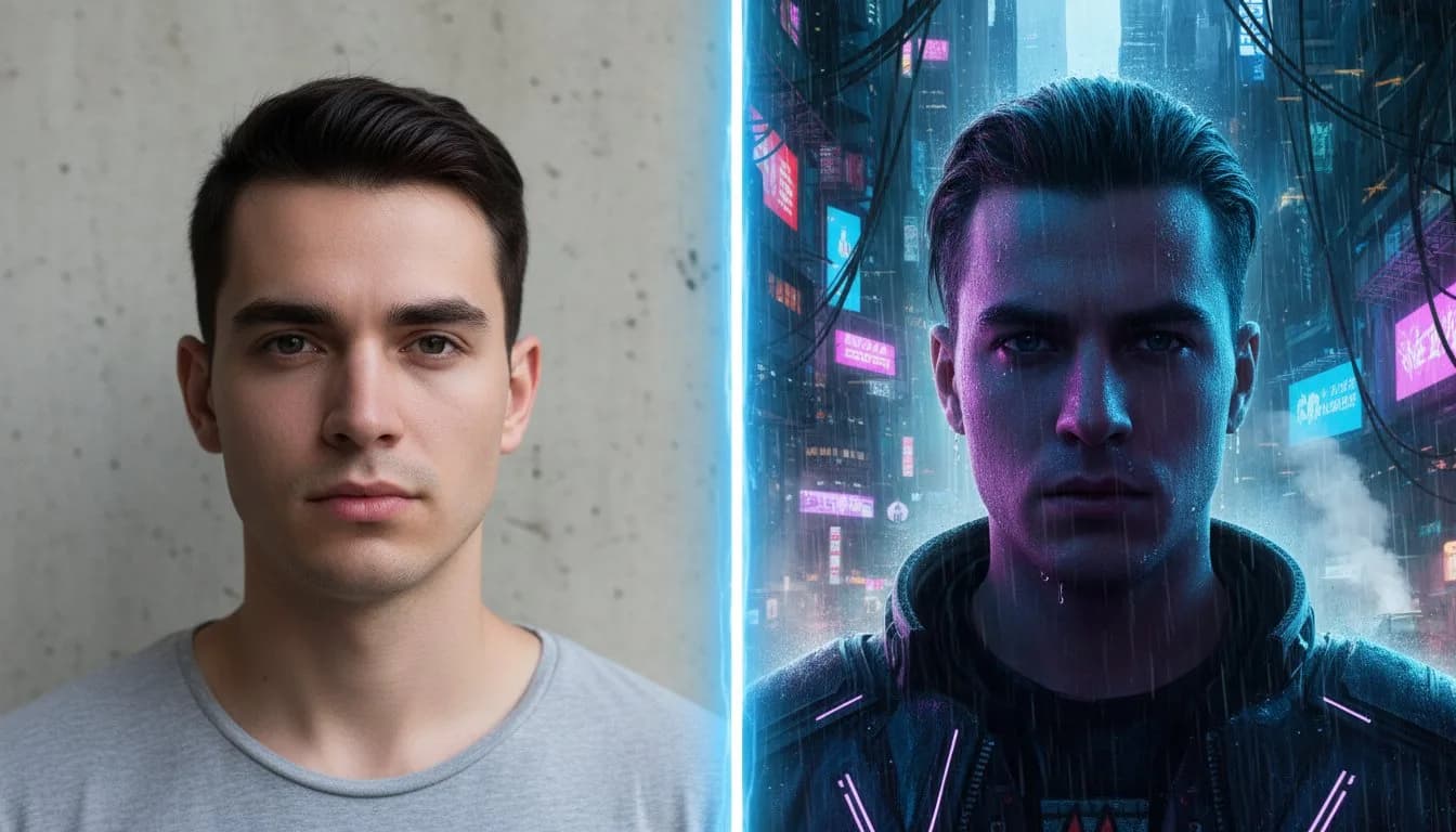 Фото в стиле киберпанк онлайн — нейросеть, три стиля