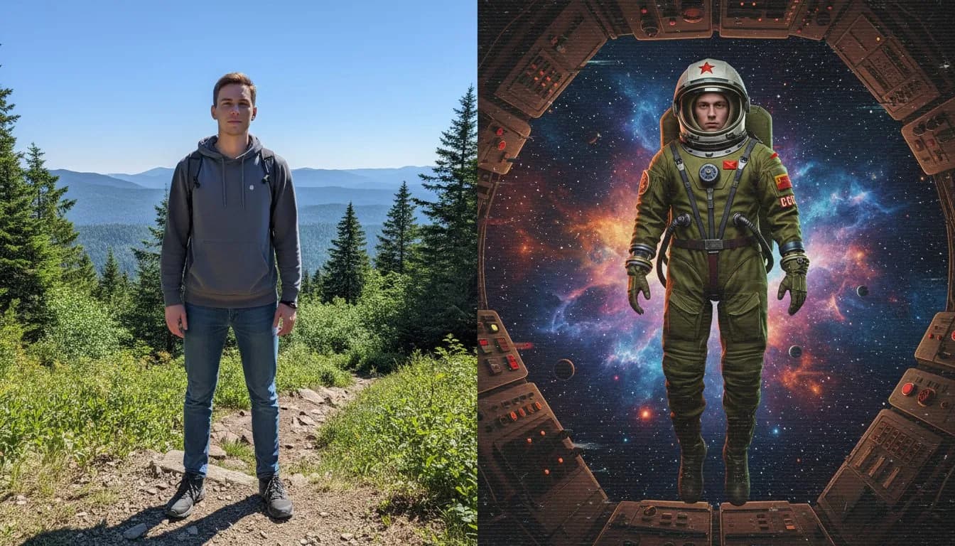 Фото в стиле ретро космос — советская космическая эстетика AI обработка