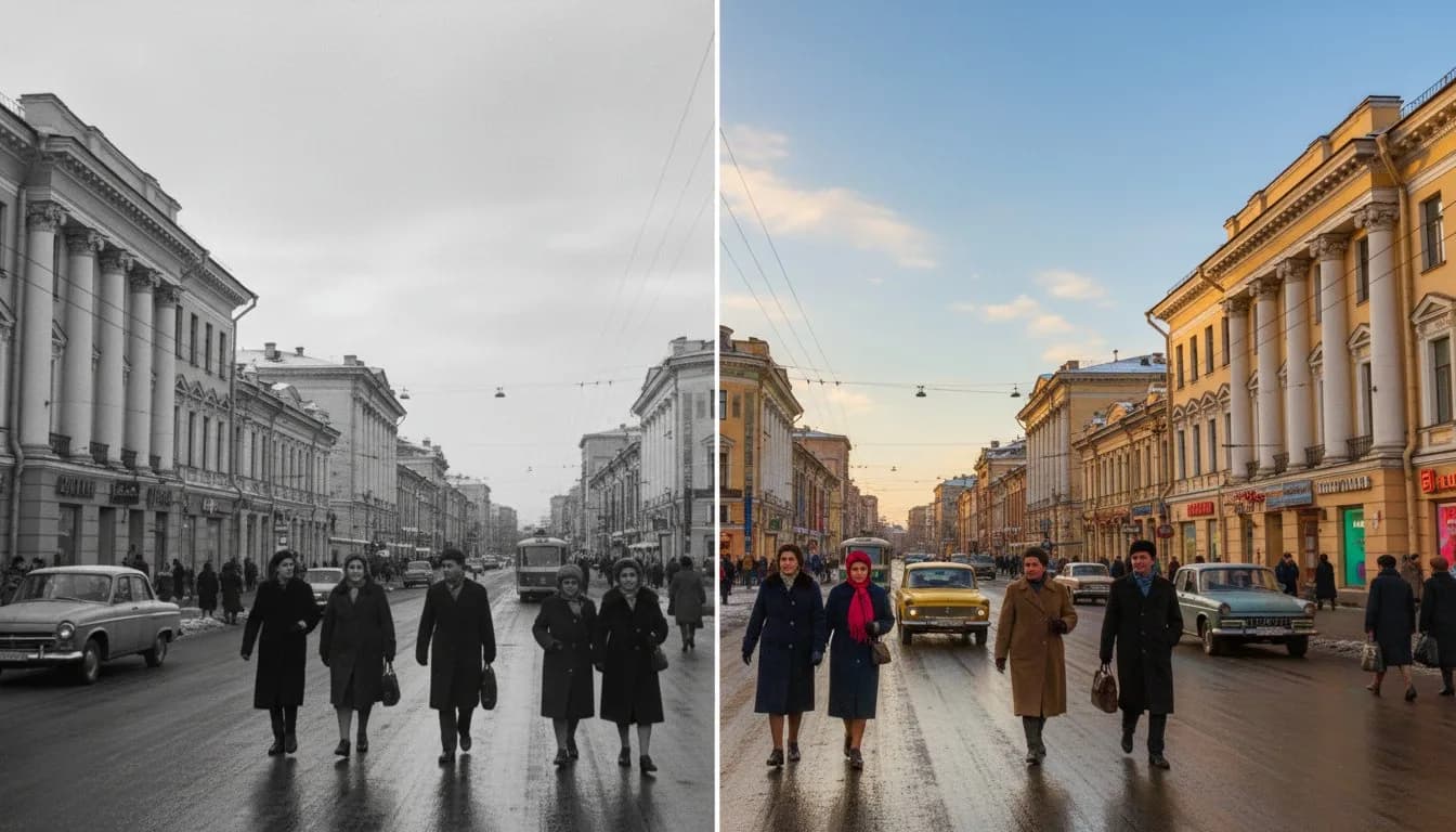 Советский городской пейзаж до и после колоризации онлайн