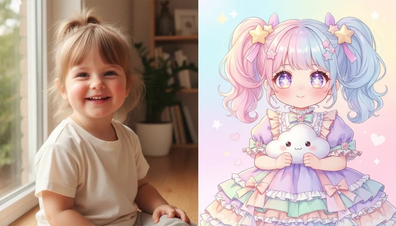 Детское фото в стиле Каваи — мультяшный портрет онлайн