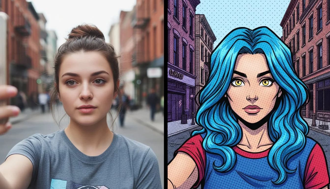 Женское селфи в стиле Комикс — сделать фото мультяшным нейросеть