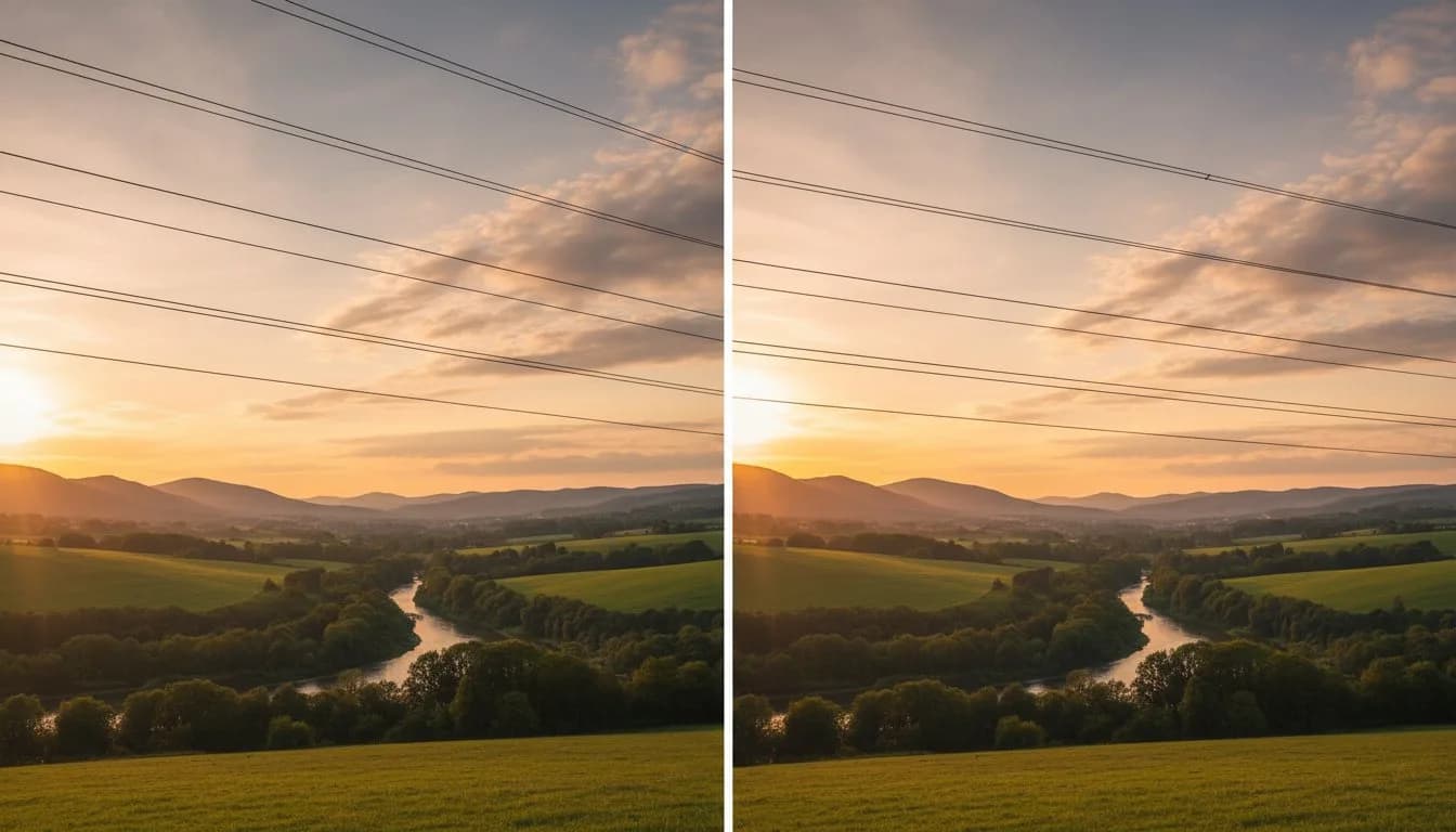 Убрать провода с пейзажа — нейросеть удаляет объекты с фото